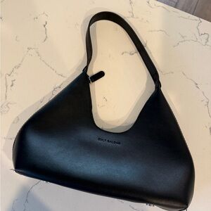 Minimal Black Leather Shoulder Bag by Cult Gaload.